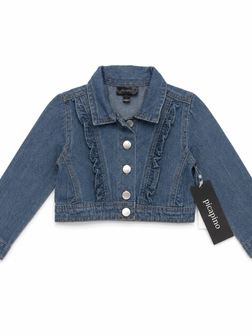 Picapino Girls' Blue Ruffle Cropped Denim Jacket